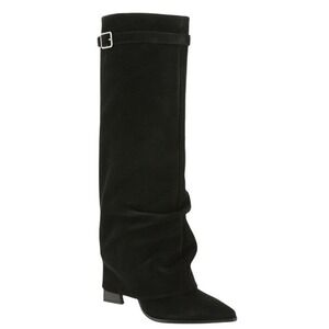 Free People Size 8 Black Suede Felicity Fold Over Boots